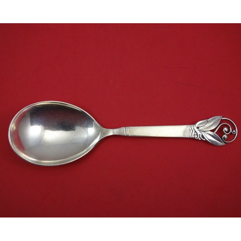 Danish Sterling by Hansen and Anderson Sterling Berry Spoon w/ Handmade Leaves