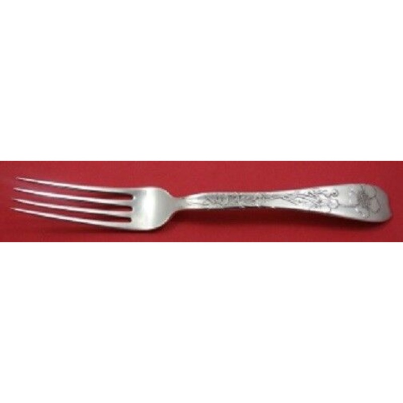 Lap Over Edge Acid Etched by Tiffany Sterling Regular Fork w/ Flowers 7 1/4"