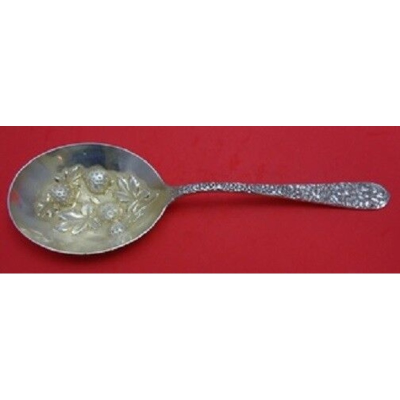 Repousse By Jacobi and Jenkins Sterling Berry Spoon GW Large w/ Strawberries