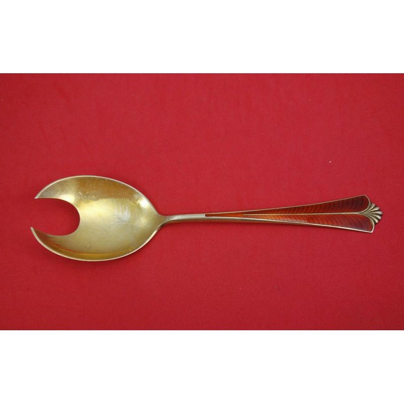 Town Hall by David Andersen Sterling Salad Serving Fork Vermeil w/ Red Enamel