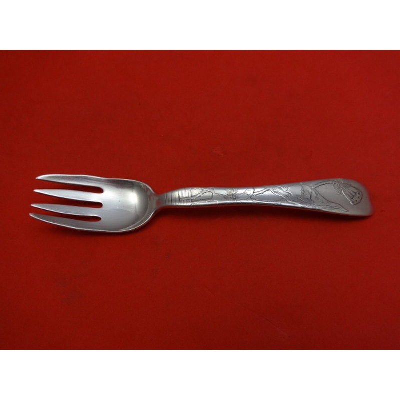 Lap Over Edge Acid Etched by Tiffany & Co. Sterling Fish Fork Water Lily & Pod