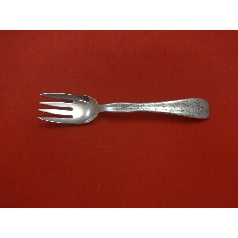 Lap Over Edge Acid Etched by Tiffany Sterling Fish Fork with Flowers 6 1/2"
