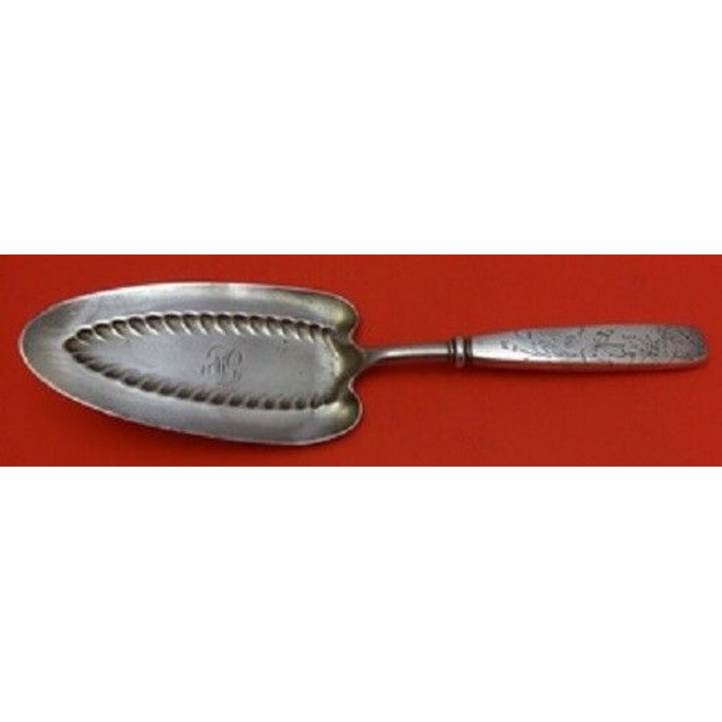Lap Over Edge Acid Etched By Tiffany Sterling Pie Server w/ Flowers and Leaves