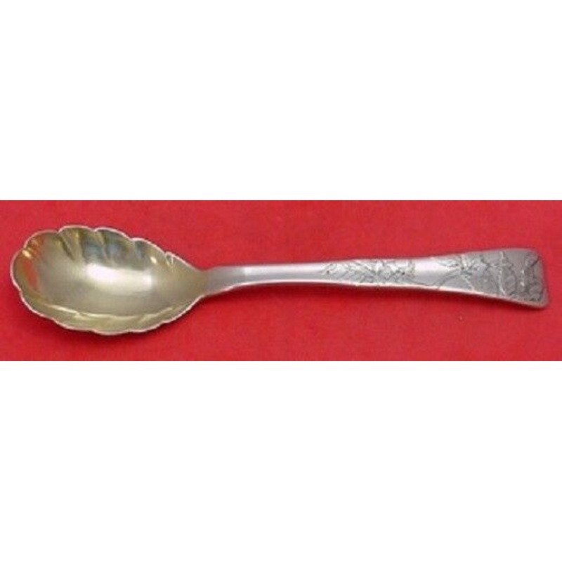 Lap Over Edge Acid Etched By Tiffany Sterling Preserve Spoon GW w/ Flowers 7"