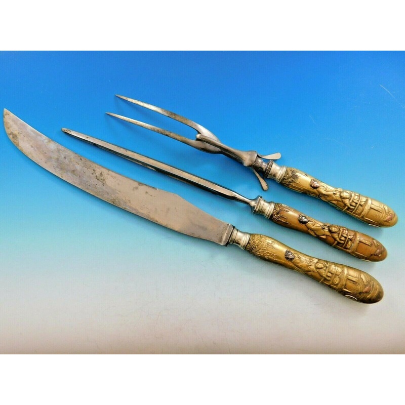 Mixed Metals by Landers Roast Carving Set Japanesque Applied Bronze Gold Copper