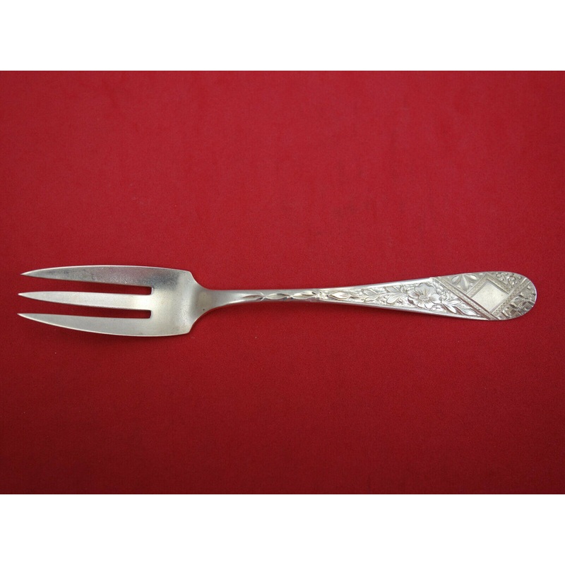 Old English Antique Eng w/ Flowers Dominick Haff Sterling Pastry Fork Square