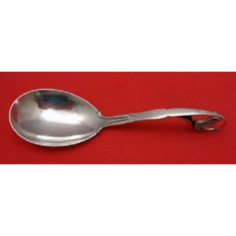 Ornamental #141 By Georg Jensen Sterling Berry Spoon w/ 3-D Leaf Handle 9"