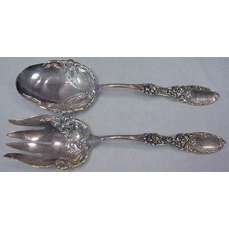 Tyrolean By Frank Whiting Sterling Salad Serving Set w/ Lilies on Shoulders 2pc