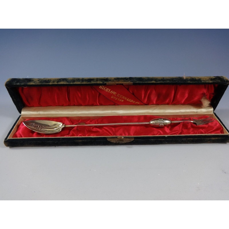 Gorham Sterling Olive Spoon / Pickle Fork In Original Box Circa 1865