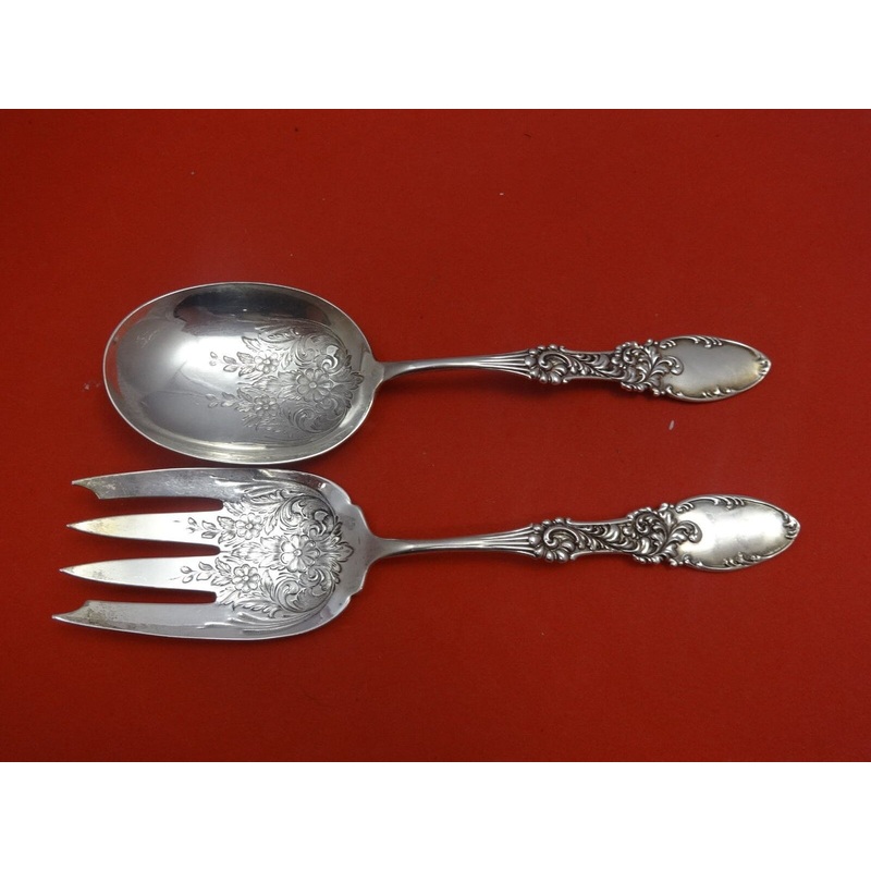 Tyrolean by Frank Whiting Sterling Salad Serving Set 2pc w/Flowers AS 9 1/4"