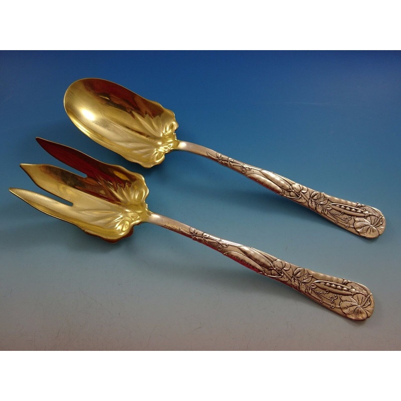 Vine by Tiffany & Co. Sterling Salad Serving Set Gold Washed w/Pea Pods 10"