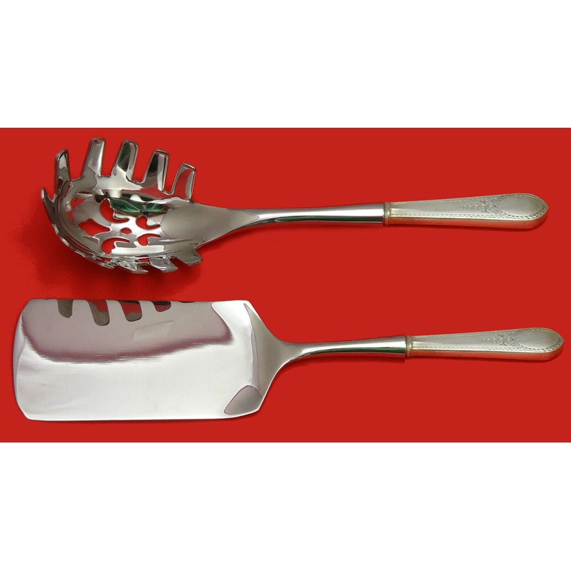 Early American Engraved by Lunt Sterling Italian Pasta Server Set 2pc Custom