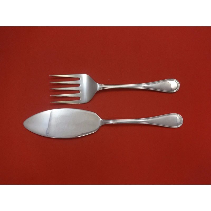 English Thread by Carrs Sterling Fish Serving Set 2pc Flat Handle All Sterling