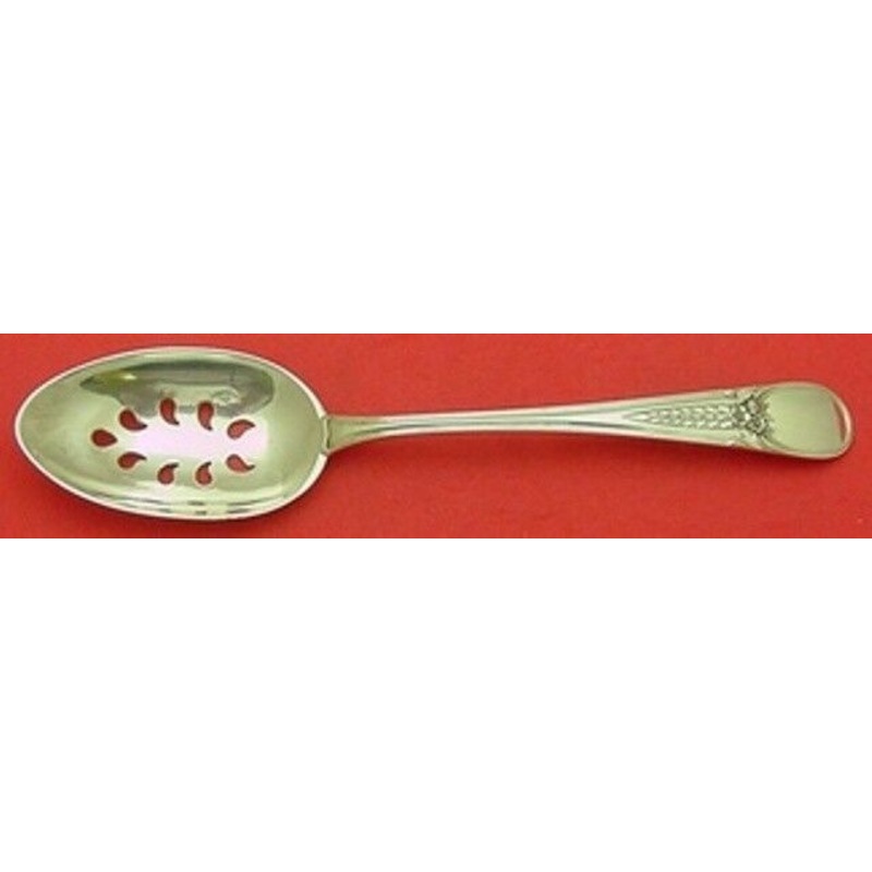 Flowered Antique by Blackinton Sterling Serving Spoon Pcd 9-Hole Custom 8 1/2"
