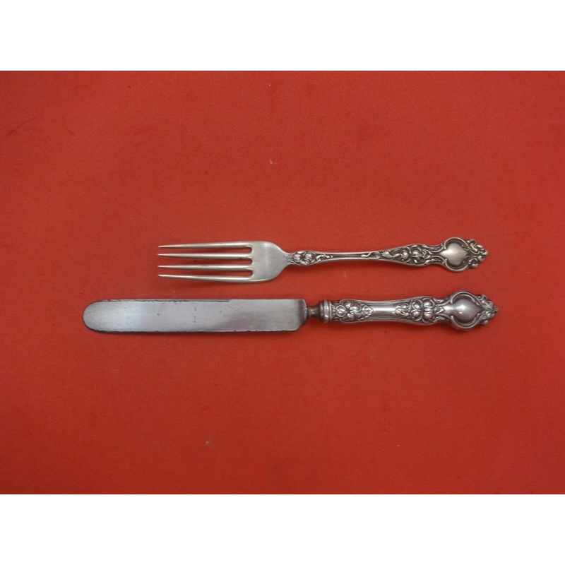 Violet by Wallace Sterling Junior Set 2pc Knife Blunt SP 7 1/2" & Fork 6"