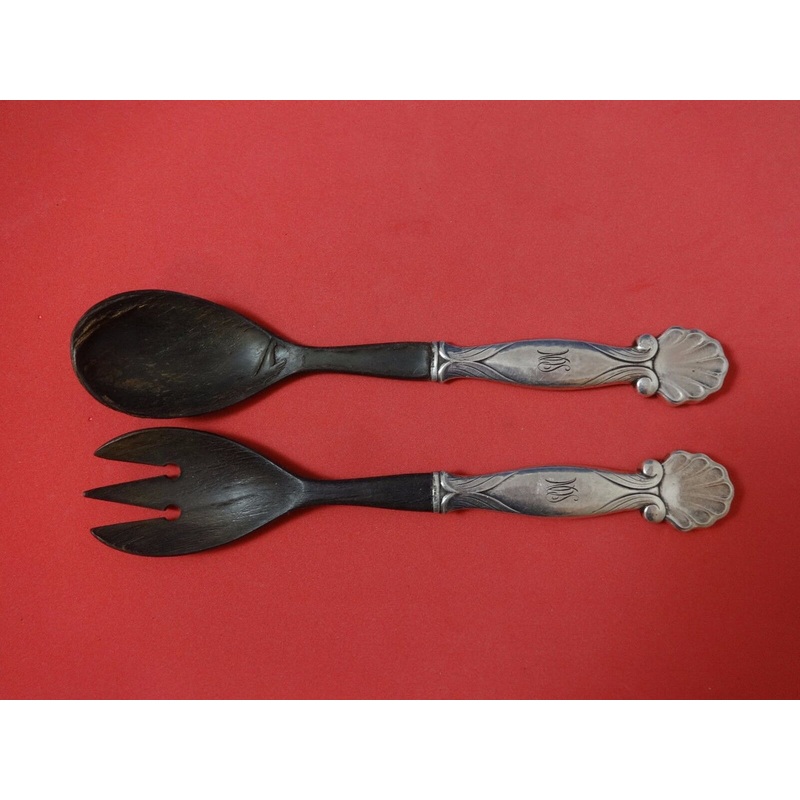 Ornamental #102 by Georg Jensen Sterling Salad Serving Set 2pc with Wood 9"