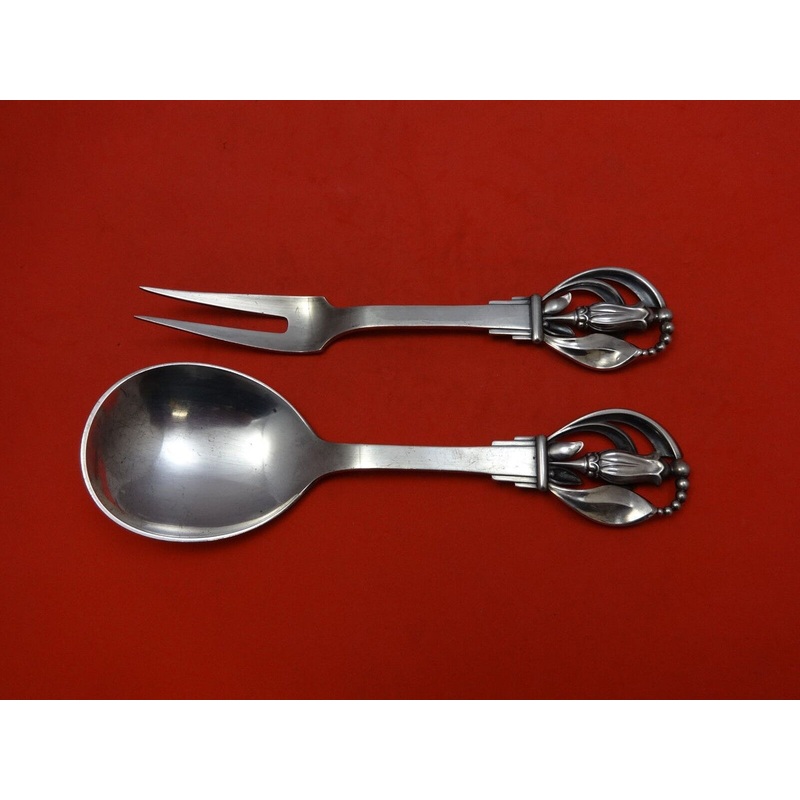 Pattern Unknown by W&S Sorensen Sterling Salad Serving Set 2pc w/Leaves/Blossom