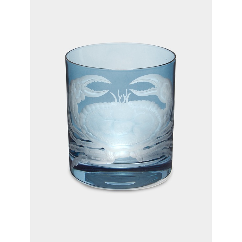 Crab Hand-Engraved Crystal Double Old Fashioned Glass