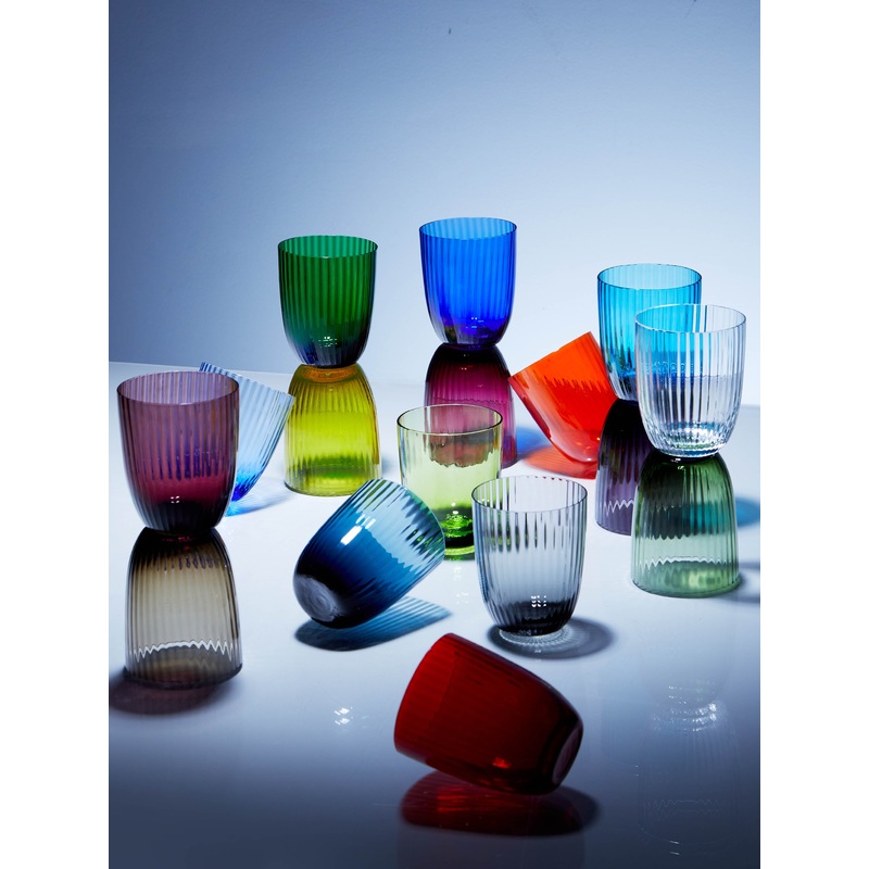 Idra Hand-Blown Murano Glass Striped Tumblers (Set of 16)