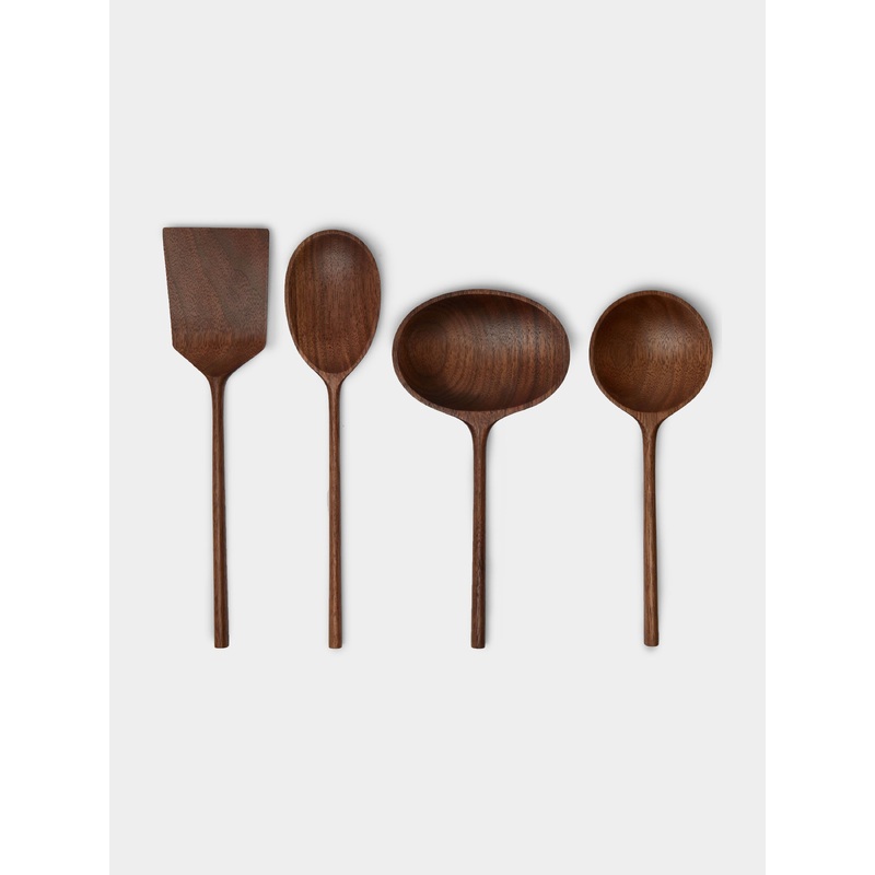 Hand-Carved Walnut Mixed Utensils (Set of 4)