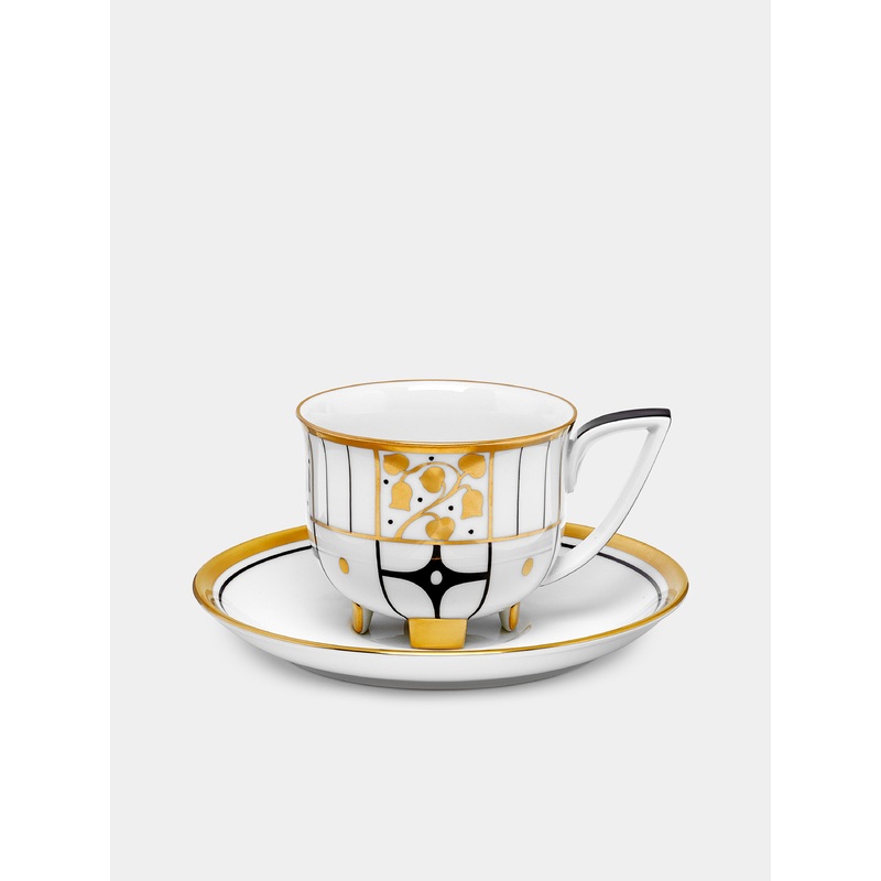 Dco Vienne Hand-Painted Porcelain Coffee Cup and Saucer