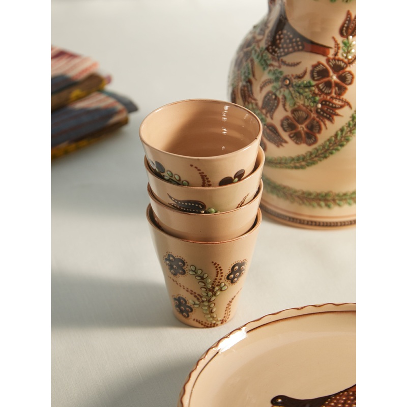 Flowers Hand-Painted Ceramic Coffee Cups (Set of 4)