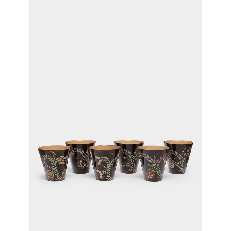 Flowers Hand-Painted Ceramic Coffee Cups (Set of 6)