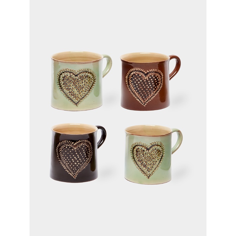 Heart Hand-Painted Ceramic Mugs (Set of 4)