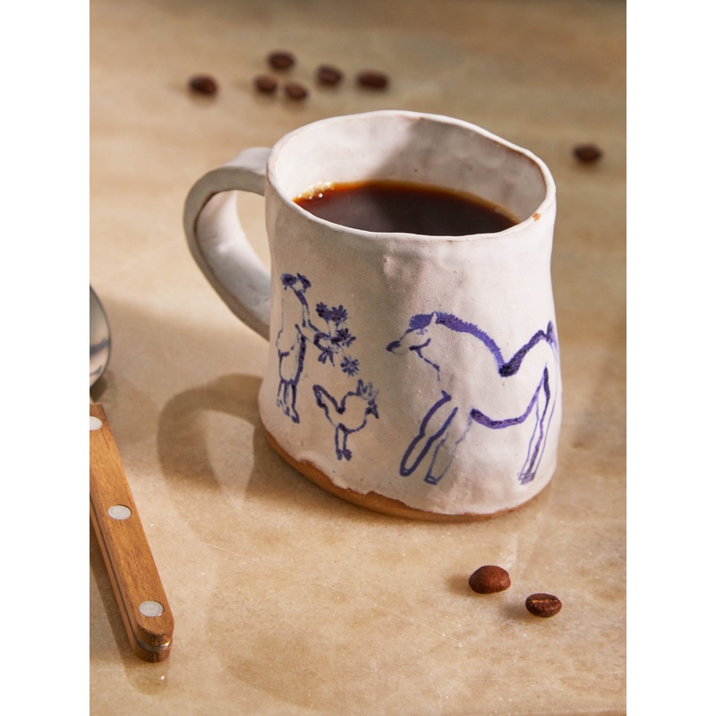 Horse Flower Man Hand-Painted Ceramic Mug