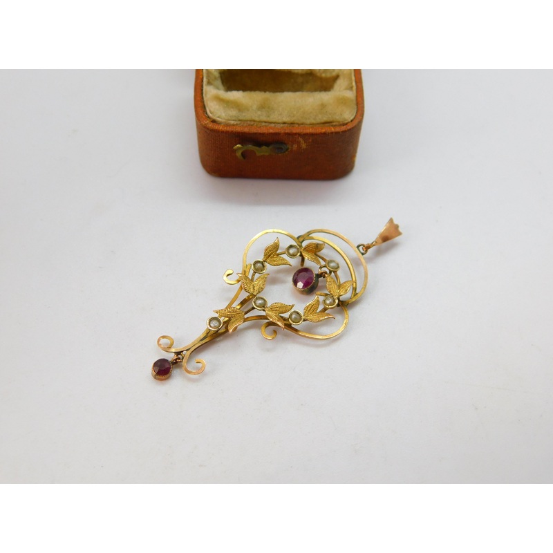 Edwardian 9ct Gold, Seed Pearl & Topaz Lavalier Drop Pendant c1910 Antique