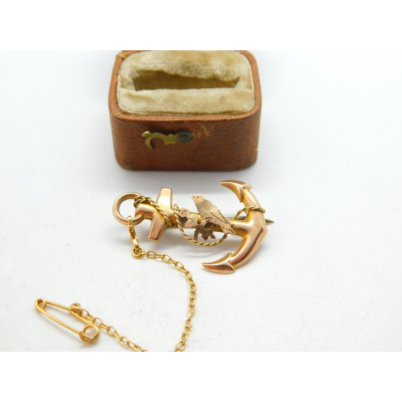 Edwardian 9ct Gold Anchor of Hope Swallow Sweetheart Brooch c1910 Antique
