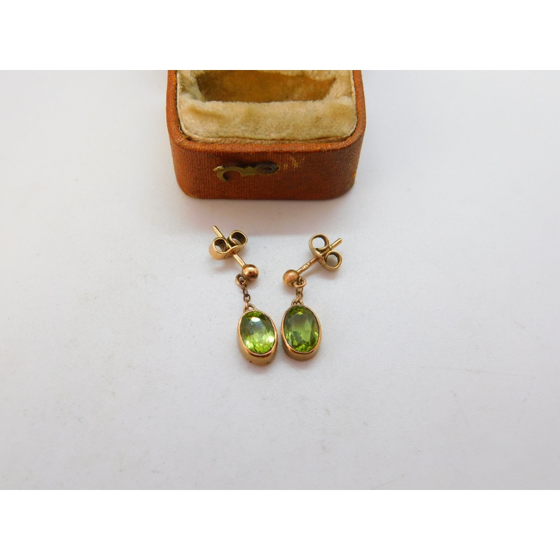 Edwardian 9ct Rose Gold & Peridot Set Drop Stud Earrings c1910 Antique