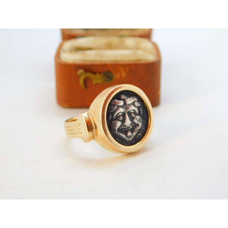 Victorian 18ct Gold Ancient Greek 400BC Mysia Hemidrachm Coin Signet Ring c1890