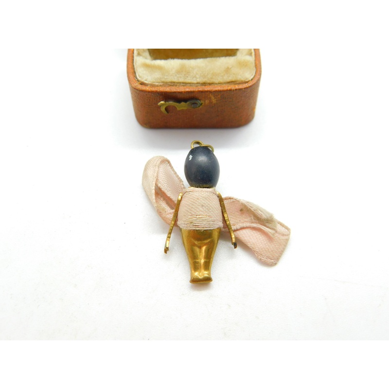 WW1-era Wooden & Brass 'Touch Wood, Fumsup' Charm Pendant c1915 Antique